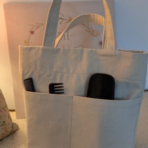 Canvas handbag with Japanese cherry tree linen with 2 large pockets on the front and an inside pocket and snap