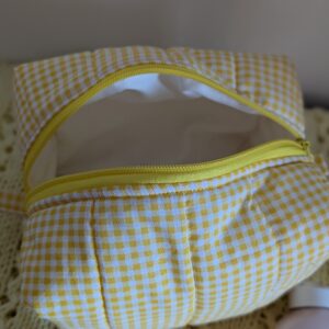 Yellow gingham with matching zip tassel Boxy make-up bag