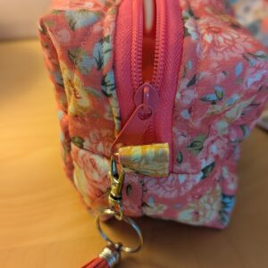 Medium Sized Boxy Make-Up Bags With Zip Charms (Pink Flower)