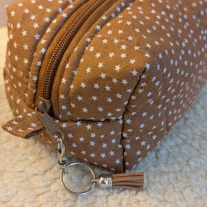 Large stylish make up bags with zip and charm ( Brown ).